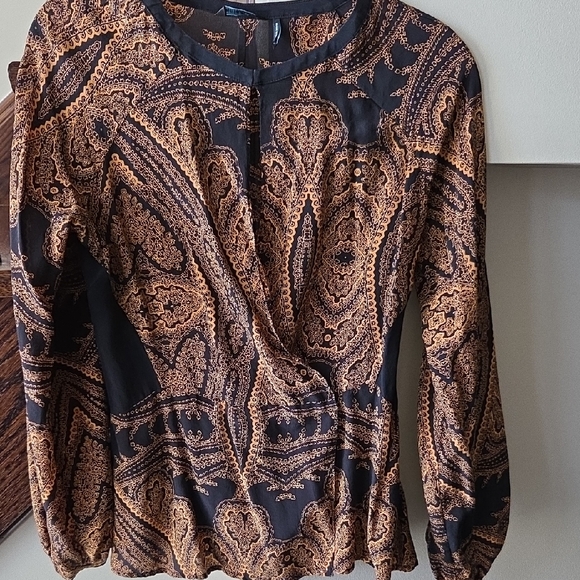 Guess by Marciano Black and Brown Paisley Blouse - Picture 1 of 7